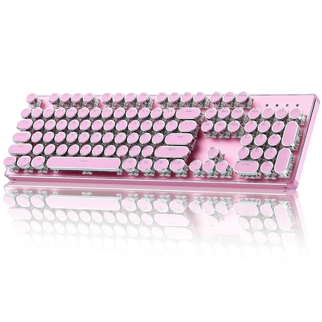 Alt view image 2 of 2 - QL108 Typewriter Mechanical Gaming Keyboard, Pink | Full Size, Hot Swappable, RGB Backlit, Metal Pan