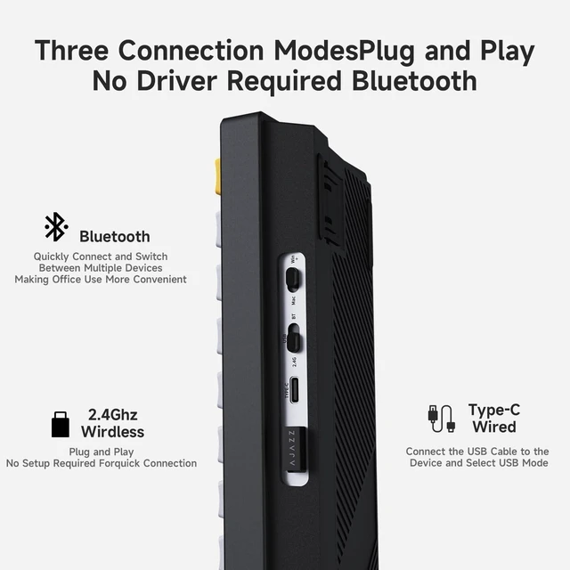 Alt view image 10 of 12 - AK650 Gasket Mechanical Keyboard, 65% Wireless Hot Swappable Keyboard with TFT Screen and Knob, RGB Backlit, Five-Layer Padding, 2.4GHz/USB-C/BT5.3 Gaming Keyboards, Back Gray Yellow