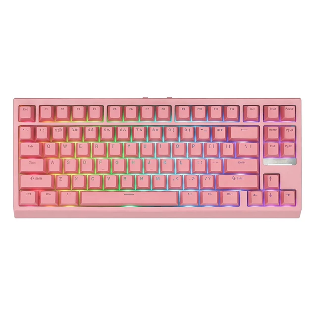 Alt view image 8 of 14 - G84 80% RGB Gaming Mechanical Keyboard, 2.4GHz/ Type-C/BT Wireless Keyboard, QMK/VIA Programmable, Hot-Swappable, NKRO, with Shine Through PBT Keycaps for Gamers (Pink, Creamy Jade Switch)