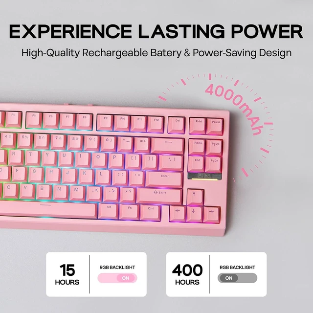 Alt view image 12 of 14 - G84 80% RGB Gaming Mechanical Keyboard, 2.4GHz/ Type-C/BT Wireless Keyboard, QMK/VIA Programmable, Hot-Swappable, NKRO, with Shine Through PBT Keycaps for Gamers (Pink, Creamy Jade Switch)