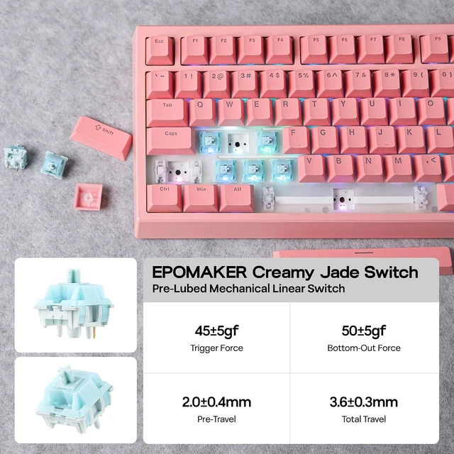 Alt view image 14 of 14 - G84 80% RGB Gaming Mechanical Keyboard, 2.4GHz/ Type-C/BT Wireless Keyboard, QMK/VIA Programmable, Hot-Swappable, NKRO, with Shine Through PBT Keycaps for Gamers (Pink, Creamy Jade Switch)