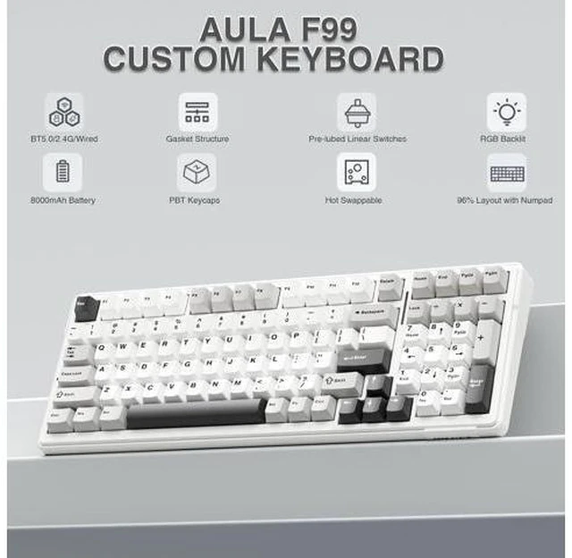 Alt view image 9 of 14 - AULA F99 Wireless Mechanical Keyboard,Tri-Mode BT5.0/2.4GHz/USB-C Hot Swappable Custom Keyboard,Pre-lubed Linear Switches,Gasket Structure,RGB Backlit Gaming Keyboards for PC/Tablet/PS/Xbox