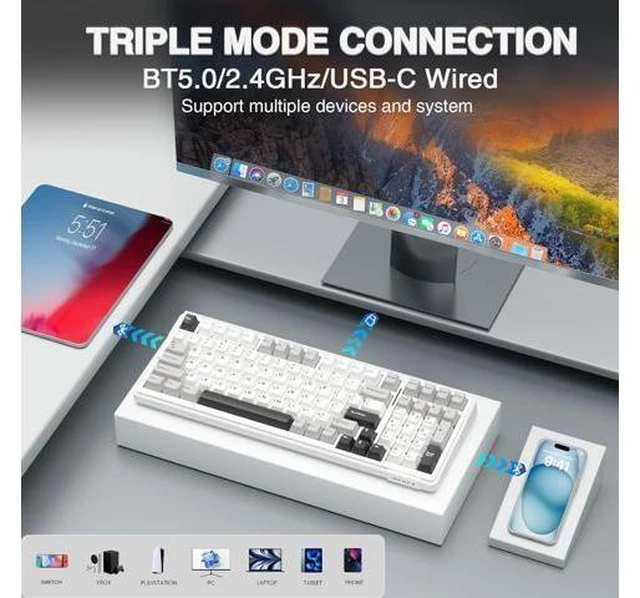 Alt view image 13 of 14 - AULA F99 Wireless Mechanical Keyboard,Tri-Mode BT5.0/2.4GHz/USB-C Hot Swappable Custom Keyboard,Pre-lubed Linear Switches,Gasket Structure,RGB Backlit Gaming Keyboards for PC/Tablet/PS/Xbox
