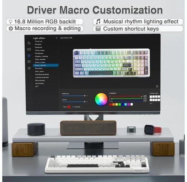 Alt view image 14 of 14 - AULA F99 Wireless Mechanical Keyboard,Tri-Mode BT5.0/2.4GHz/USB-C Hot Swappable Custom Keyboard,Pre-lubed Linear Switches,Gasket Structure,RGB Backlit Gaming Keyboards for PC/Tablet/PS/Xbox