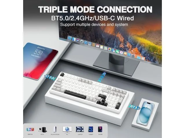 Alt view image 3 of 7 - AULA F99 Wireless Mechanical Keyboard,Tri-Mode BT5.0/2.4GHz/USB-C Hot Swappable Custom Keyboard,Pre-lubed Linear Switches,Gasket Structure,RGB Backlit Gaming Keyboard for PC/Tablet/PS/XBOX