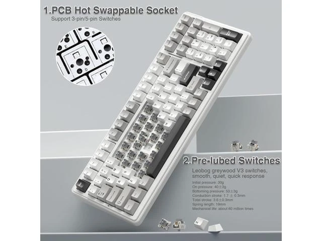 Alt view image 5 of 7 - AULA F99 Wireless Mechanical Keyboard,Tri-Mode BT5.0/2.4GHz/USB-C Hot Swappable Custom Keyboard,Pre-lubed Linear Switches,Gasket Structure,RGB Backlit Gaming Keyboard for PC/Tablet/PS/XBOX