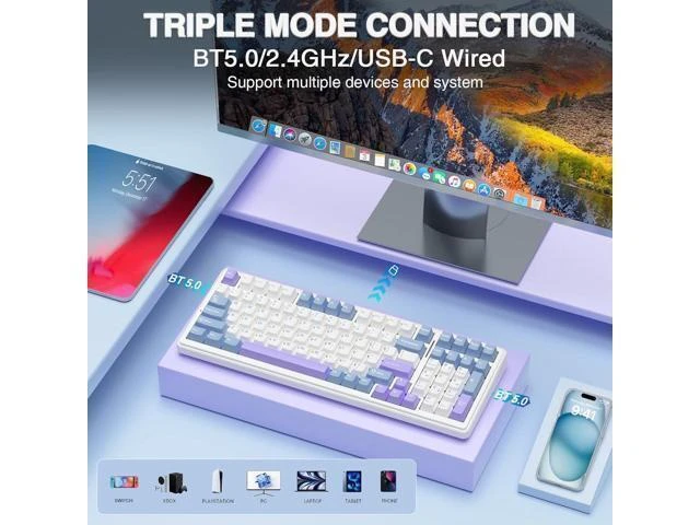 Alt view image 3 of 7 - AULA F99 Wireless Mechanical Keyboard,Tri-Mode BT5.0/2.4GHz/USB-C Hot Swappable Custom Keyboard,Pre-lubed Linear Switches,Gasket Structure,RGB Backlit Gaming Keyboard for PC/Tablet/Xbox/PS4/PS5