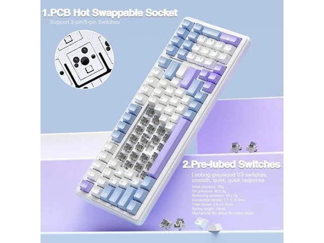 Alt view image 4 of 7 - AULA F99 Wireless Mechanical Keyboard,Tri-Mode BT5.0/2.4GHz/USB-C Hot Swappable Custom Keyboard,Pre-lubed Linear Switches,Gasket Structure,RGB Backlit Gaming Keyboard for PC/Tablet/Xbox/PS4/PS5