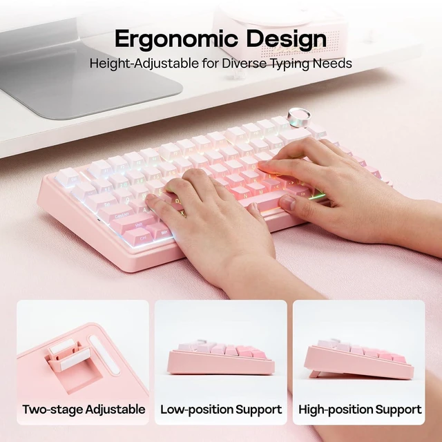 Alt view image 7 of 7 - X Aula F75 75% Wireless Gaming Keyboard, BT/2.4GHz/USB-C, Hot Swappable Creamy Mechanical Keyboard with 5-Layer Padding&Knob, NKRO, RGB (Pink)