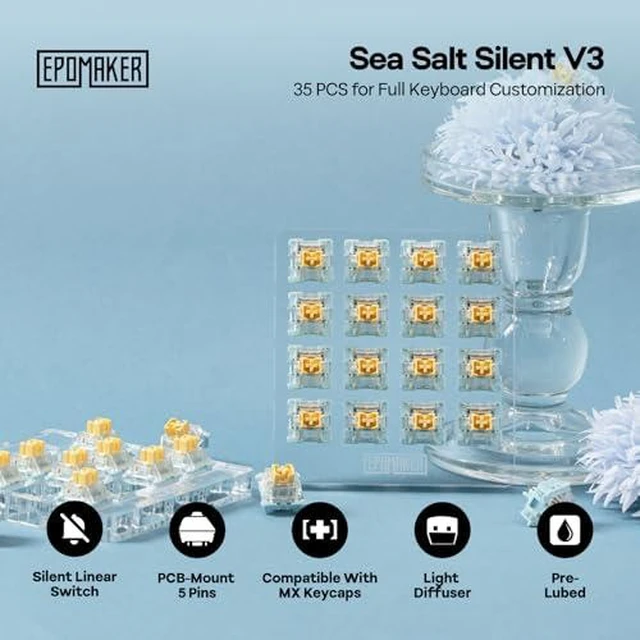 Alt view image 6 of 7 - Creamy Jade 45gf Gaming Keyboard Switches+Sea Salt V3 Silent Linear Gaming Keyboard Switches