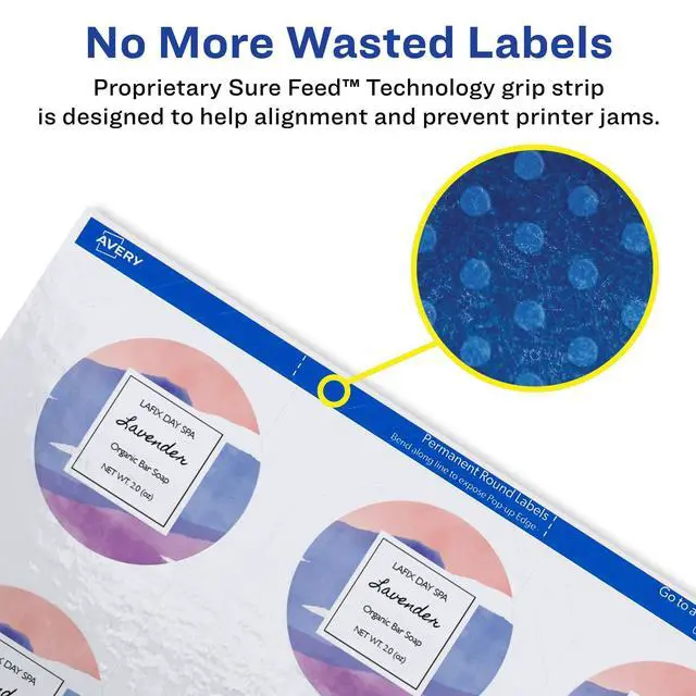 Alt view image 4 of 7 - Printable Round Labels with Sure Feed, 2.5" Diameter, Glossy White, 450 Customizable Labels (22830)