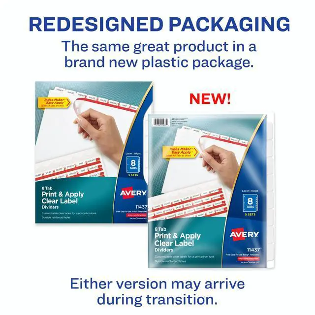 Alt view image 2 of 7 - Index Maker Clear Label Dividers, 8-Tab, White, 5 Sets | For Organizing Binders and Presentations, Laser & Inkjet Printable, Easy Apply Clear Labels, Reinforced Tear-Resistant Tabs