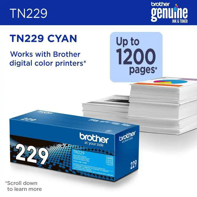 Alt view image 2 of 7 - Genuine TN229C Cyan Standard Yield Printer Toner Cartridge - Print up to 1,200 Pages(1) | Office printing with 1200 page yield for document production and color accuracy