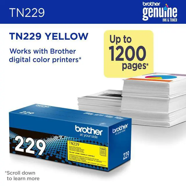 Alt view image 2 of 7 - Genuine TN229Y Yellow Standard Yield Printer Toner Cartridge - Print up to 1,200 Pages(1) | Genuine TN229 toner with mobile tracking for reports, presentations and professional documents