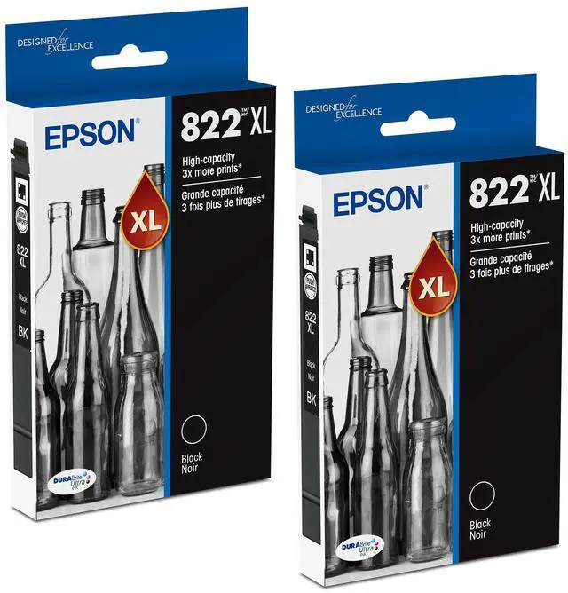 Main image of 822XL Black Ink Cartridges 2/Pack Bundle | Works with WF-3820, WF-3823, WF-4820, WF-4830, WF-4833, WF-4834