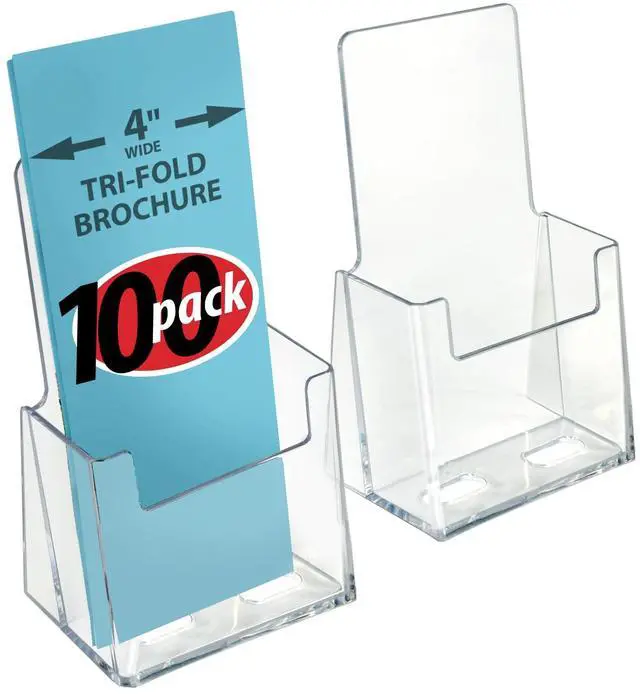 Main image of 252012-100PK Acrylic Trifold Brochure Holder Plastic Counter top Organizer 100-Pack, Clear