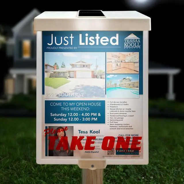 Alt view image 2 of 7 - Outdoor Real Estate Brochure Box with Solar Lighted Lid, Take One Document Holder Can Hold 100, 8.5 x 11 Documents, Flyers, Literature and Other Outdoor Marketing Needs