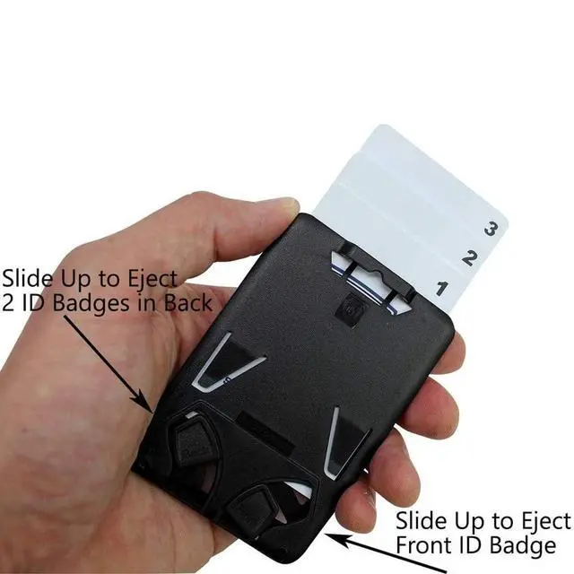 Alt view image 3 of 7 - 5 Pack - Vertical Top Load Three Card Badge Holder - Hard Plastic with Heavy Duty Breakaway Lanyard w Quick Release Metal Clip & Key Ring - Holds 3 ID Cards Inside (Black)