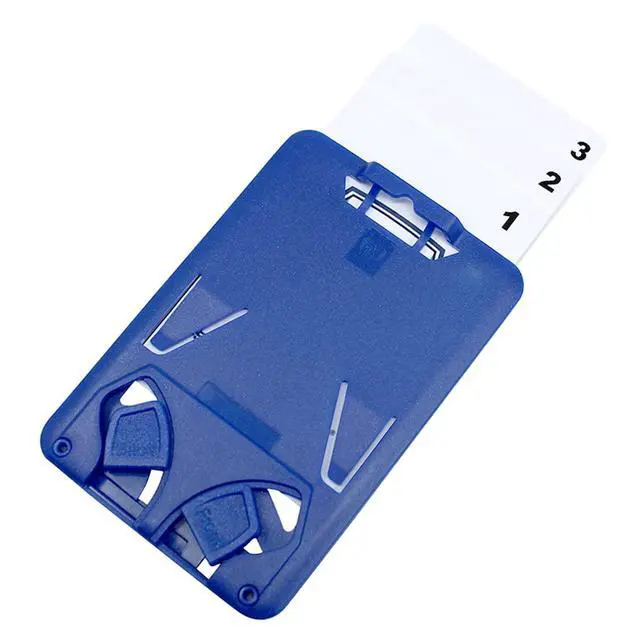 Alt view image 3 of 7 - Bulk 25 Pack - Vertical Top Load Three Card Badge Holder - Hard Plastic with Heavy Duty Breakaway Lanyard w Quick Release Metal Clip & Key Ring - Holds 3 ID Cards Inside (Blue)