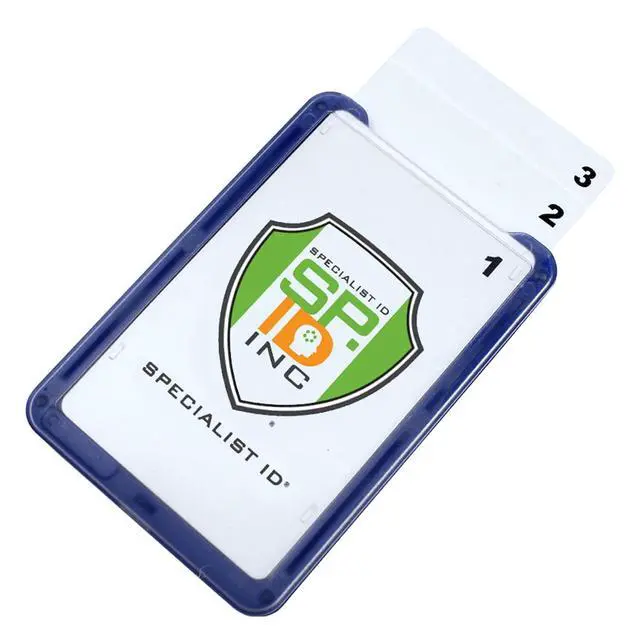 Alt view image 4 of 7 - Bulk 25 Pack - Vertical Top Load Three Card Badge Holder - Hard Plastic with Heavy Duty Breakaway Lanyard w Quick Release Metal Clip & Key Ring - Holds 3 ID Cards Inside (Blue)