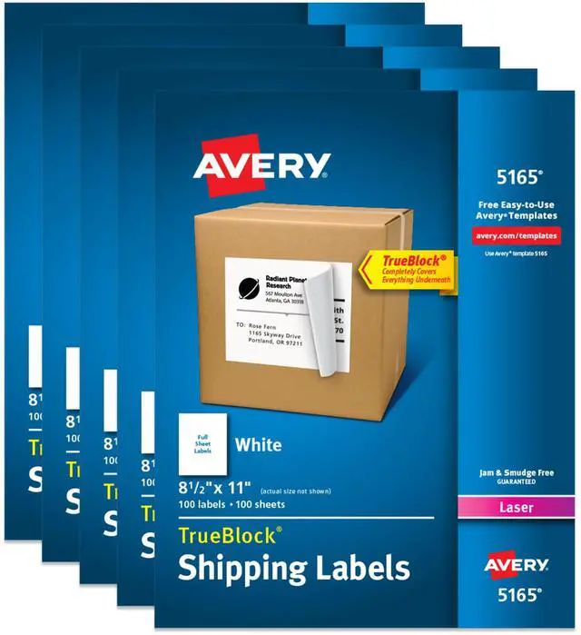 Main image of Full-Sheet Printable Shipping Labels, 8.5" x 11" Customizable Stickers, White, 500 Blank Mailing Labels, Great for Mailing, Shipping, Organizing, and More (5-Pack of 5165)