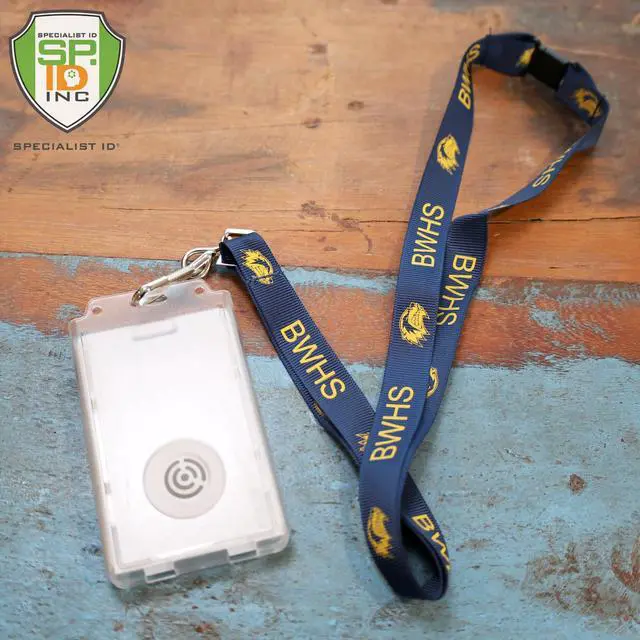Alt view image 7 of 7 - Bulk 20 Pack - Centegix Badge Holder with Hole for Teachers - Holds 1 School ID & 1 Centegix V2 CrisisAlert Alarm Badge - Heavy Duty Polycarbonate Clear Vertical Display, Recessed Hole