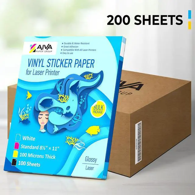 Alt view image 7 of 7 - Printable Vinyl Sticker Paper for Laser Printer - Glossy White - 200 Self-Adhesive Sheets - Waterproof Decal Paper - Standard Letter Size 8.5"x11"