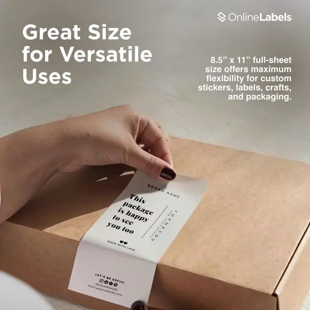 Alt view image 6 of 7 - OnlineLabels 8.5" x 11" Sticker Paper - White Matte - Inkjet/Laser | 1,000 Sheets, Permanent Adhesive, Blank Full Sheet Labels, Inkjet & Laser Compatible, Works With Cricut, Silhouette, & More