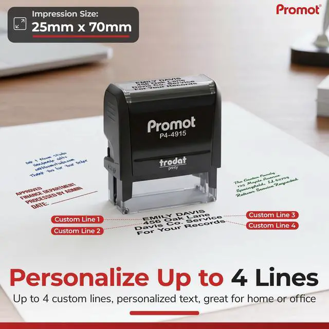 Alt view image 2 of 7 - 4-Line Custom Stamp- Personalized Name & Address Stamp (Extra Large) | Customized Name Stamps, Consistent Impressions, Built-In Self-Inking Mechanism, Choose Font & Ink Color