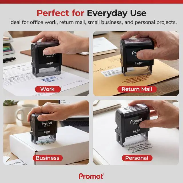 Alt view image 5 of 7 - 4-Line Custom Stamp- Personalized Name & Address Stamp (Extra Large) | Customized Name Stamps, Consistent Impressions, Built-In Self-Inking Mechanism, Choose Font & Ink Color