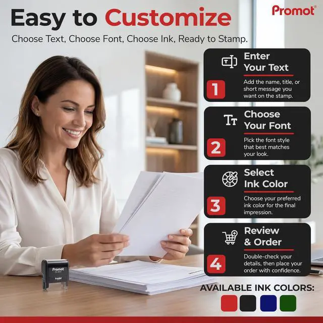 Alt view image 6 of 7 - 4-Line Custom Stamp- Personalized Name & Address Stamp (Extra Large) | Customized Name Stamps, Consistent Impressions, Built-In Self-Inking Mechanism, Choose Font & Ink Color