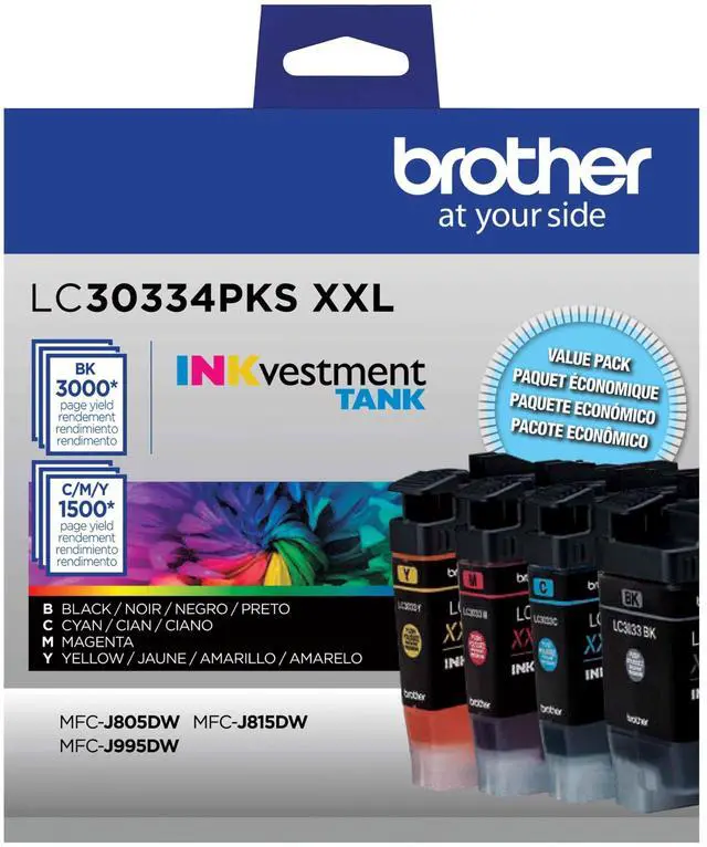 Main image of Genuine LC30334PKS 4-Pack, Super High-Yield INKvestment Tank Ink Cartridges, Includes 1 Cartridge Each of Black, Cyan, Magenta & Yellow, Yield Up to 1,500 Pages/Cartridge, LC3033