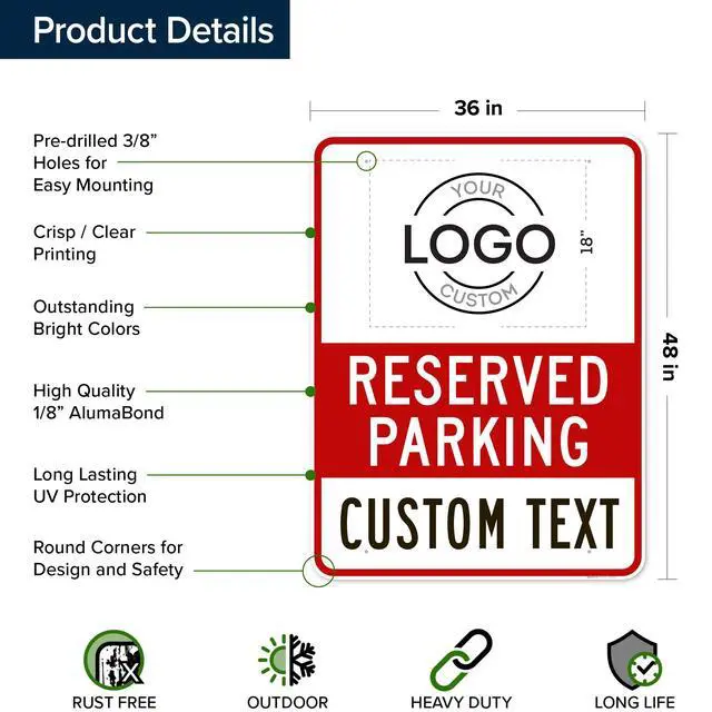 Alt view image 6 of 7 - Custom No Parking Sign, Custom Reserved Parking Signs for Business, 36x48 Inches, Rust Free DiBound, Fade Resistant, Made in USA by