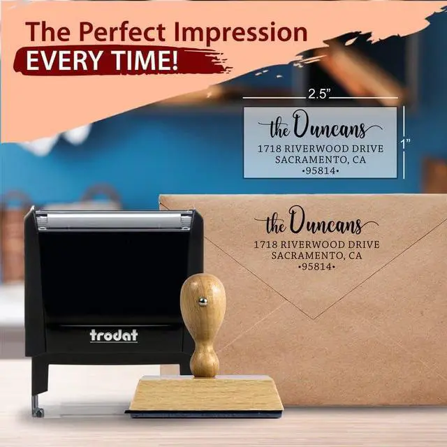 Alt view image 2 of 7 - The Duncans Personalized Wood Handle Address Stamp | Envelope Return Address Stamp for Couples and Families | Custom Rubber Address Stamp (2, Wood Handle)