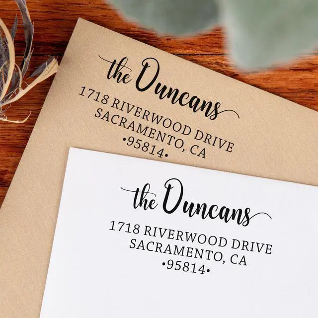 Alt view image 5 of 7 - The Duncans Personalized Wood Handle Address Stamp | Envelope Return Address Stamp for Couples and Families | Custom Rubber Address Stamp (2, Wood Handle)