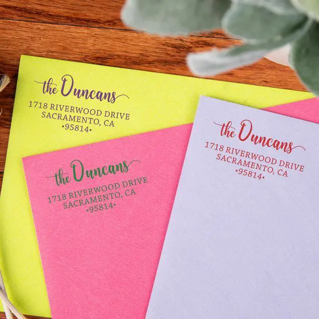 Alt view image 6 of 7 - The Duncans Personalized Wood Handle Address Stamp | Envelope Return Address Stamp for Couples and Families | Custom Rubber Address Stamp (2, Wood Handle)