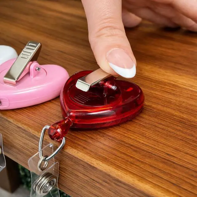 Alt view image 5 of 7 - Bulk 25 Pack - Heart Shaped Retractable Badge Reel with Rotating Swivel Spring Clip - Cute Heavy Duty Name Tag Reels for Nurses, Pediatrics, Teachers, EKG and More by (Red)