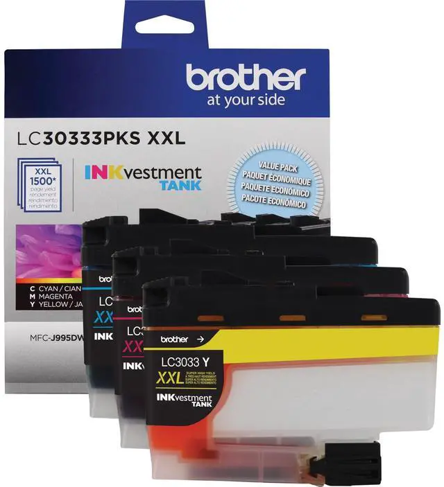 Alt view image 4 of 7 - Genuine LC30333PKS 3-Pack, Super High-yield Color INKvestment Tank Ink Cartridges; Includes 1 Cartridge each of Cyan, Magenta & Yellow, Page Yield Up to 1,500 Pages/Cartridge, LC3033