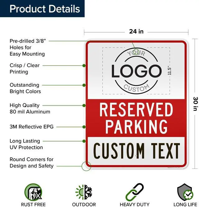 Alt view image 6 of 7 - Custom No Parking Sign, Custom Reserved Parking Signs for Business, 24x30 Inches, 3M EGP Reflective, Rust Free.080 Aluminum, Fade Resistant, Made in USA by (Post Holes)