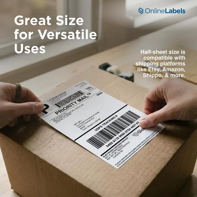 Alt view image 5 of 7 - OnlineLabels 8.5" x 5.5" Half-Sheet Shipping Labels - Matte - 2,000 Sheets | Permanent Adhesive, Blank Rectangle Labels, Inkjet & Laser Compatible, Ideal for FBA, FedEx, USPS, & UPS Shipping