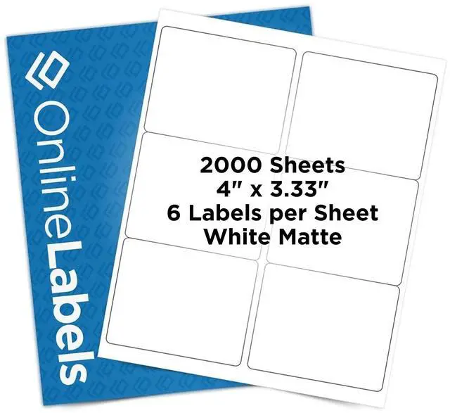Main image of OnlineLabels 4" x 3.33" Labels - White Matte - Inkjet/Laser - 2,000 Sheets | Permanent Adhesive, Blank Rectangle Labels, Inkjet and Laser Compatible, Ideal for Shipping, Wine Bottles, & Pallets