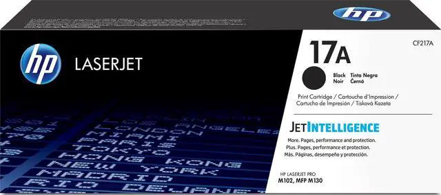 Main image of 17A Black Toner Cartridge | Works LaserJet Pro M102 Series, LaserJet Pro MFP M130 Series | CF217A | 1600 page yield with JetIntelligence for LaserJet Pro M102w, MFP M130fn and MFP M130fw