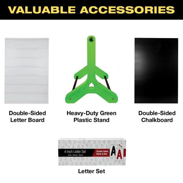 Alt view image 2 of 7 - Swinging Changeable Message Sidewalk Sign: 24" x 36" with 792 Pre-Cut Double Sided Letters and Storage Box. Includes Black Board & Letter Board (Green Color Legs)