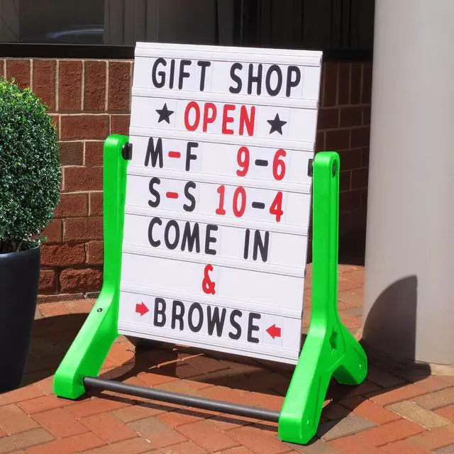 Alt view image 6 of 7 - Swinging Changeable Message Sidewalk Sign: 24" x 36" with 792 Pre-Cut Double Sided Letters and Storage Box. Includes Black Board & Letter Board (Green Color Legs)