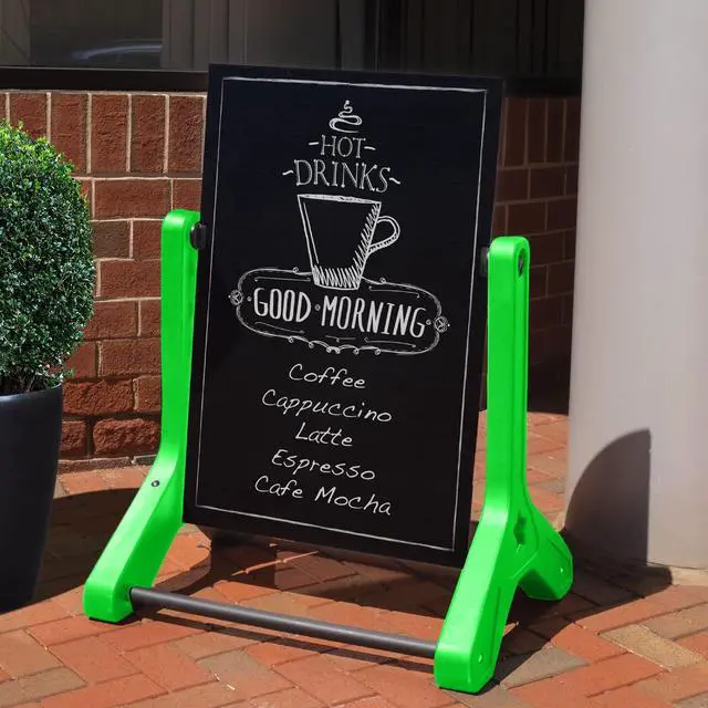 Alt view image 7 of 7 - Swinging Changeable Message Sidewalk Sign: 24" x 36" with 792 Pre-Cut Double Sided Letters and Storage Box. Includes Black Board & Letter Board (Green Color Legs)