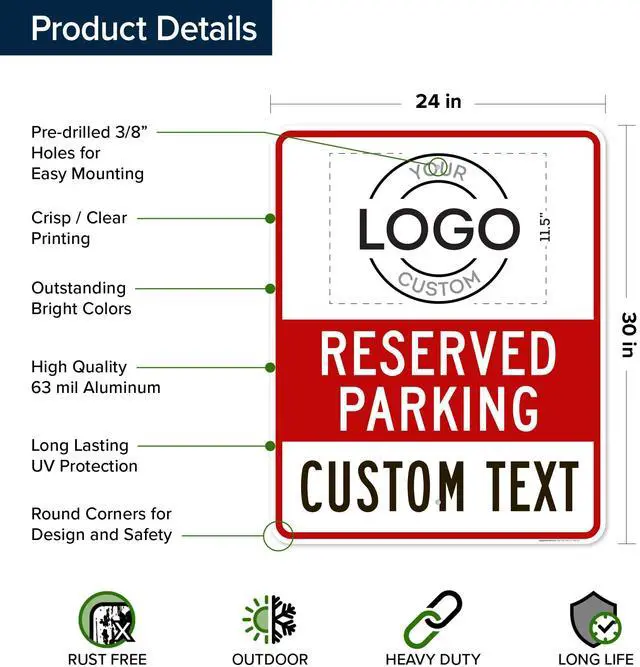 Alt view image 6 of 7 - Custom No Parking Sign, Custom Reserved Parking Signs for Business, 24x30 Inches, Rust Free.063 Aluminum, Fade Resistant, Made in USA by (Post Holes)