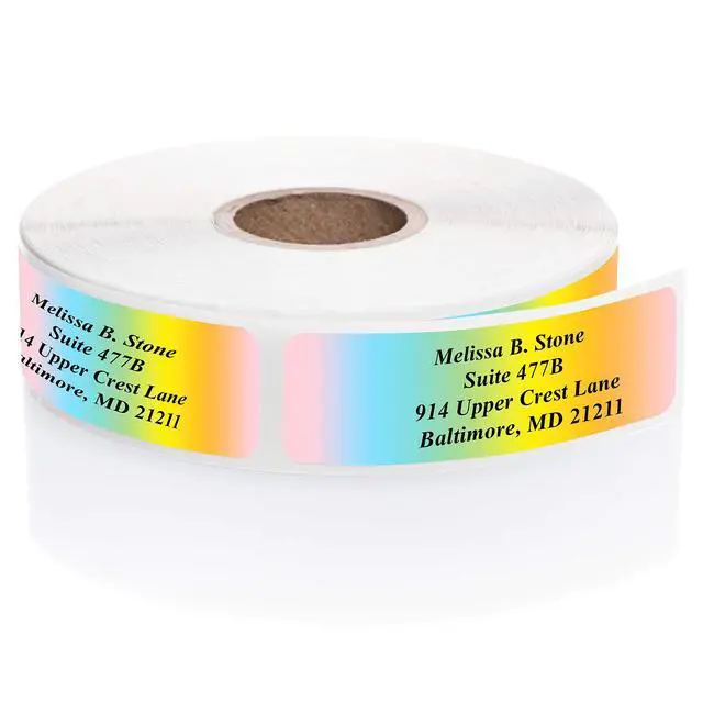 Main image of Cascading Rainbow Personalized Return Address Labels Without Dispenser - Roll of 500 Custom Stickers