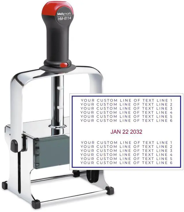 Main image of Super Heavy Duty Date Stamp with 12-Line Custom Text, Self Inking Date Stamp - 6114 - Choose from Many Font and Color Options