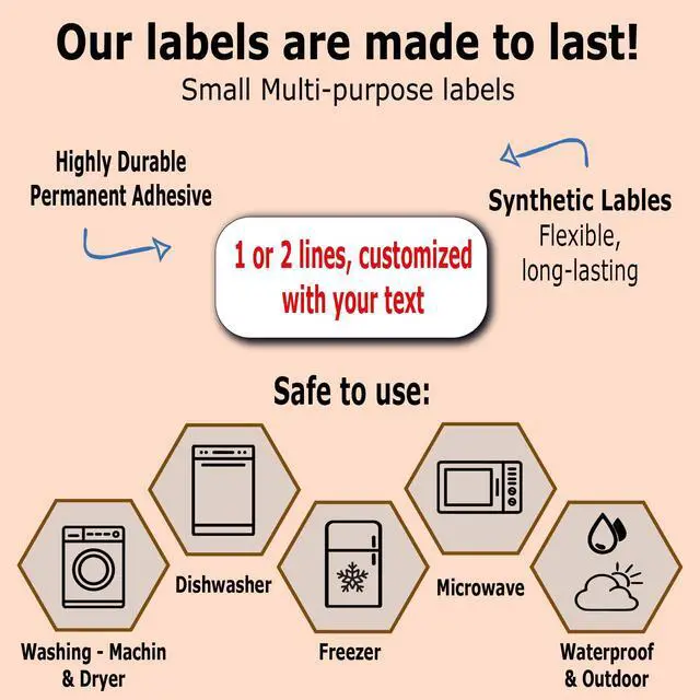 Alt view image 3 of 5 - 120 Small Personalized Waterproof Name Labels. Press and Stick Multi use Custom Mini Name Labels. Customized 2 Lines of Text and Color. Tiny Name Stickers with Permanent Self Adhesive