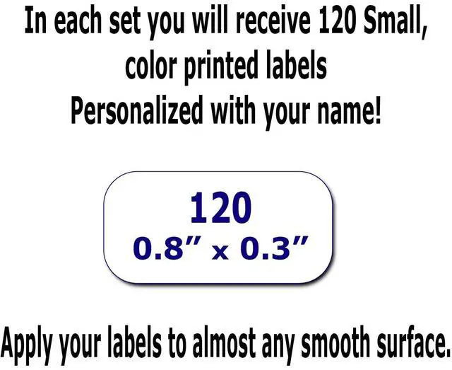 Alt view image 4 of 5 - 120 Small Personalized Waterproof Name Labels. Press and Stick Multi use Custom Mini Name Labels. Customized 2 Lines of Text and Color. Tiny Name Stickers with Permanent Self Adhesive